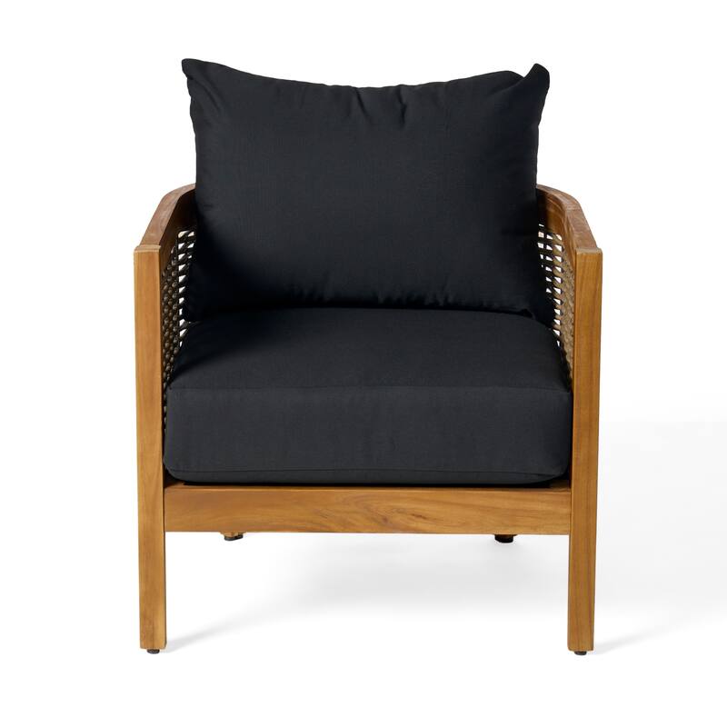 Burchett Outdoor Acacia Wood and Wicker Club Chairs (Set of 2) with Optional Sunbrella Cushions by Christopher Knight Home