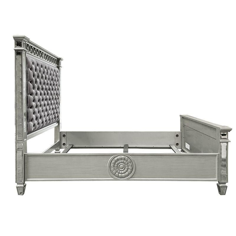 Acme Varian QUEEN BED Gray Velvet & Mirrored - Bed Bath & Beyond