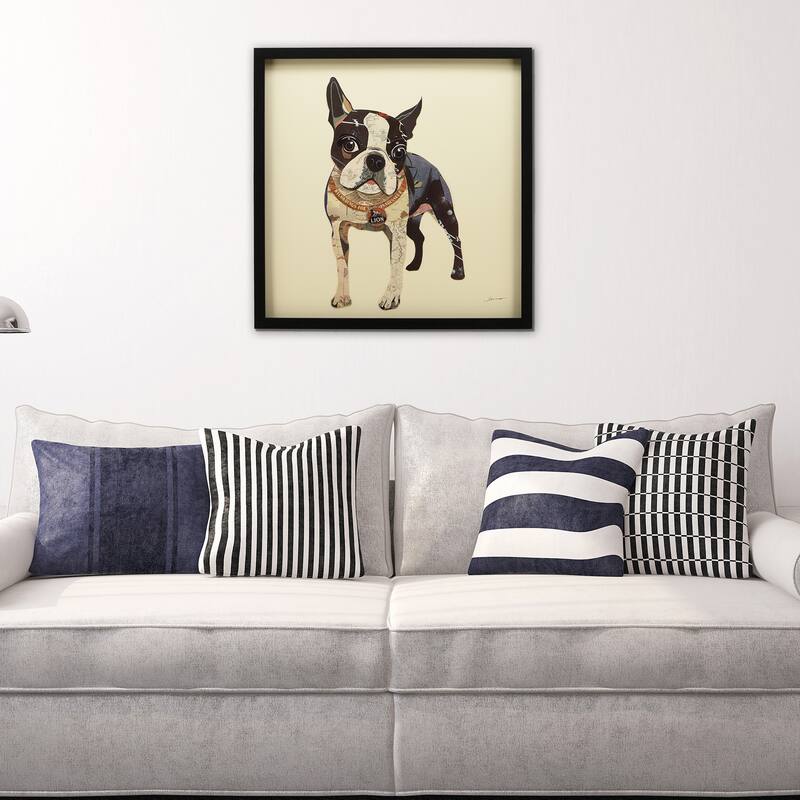 "Boston Terrier" Dimensional Collage Framed Graphic Art Under Glass Wall Art