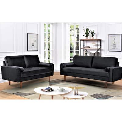Monahan Velvet Tufted Back 2 PCS Living Room Set, Sofa & Loveseat