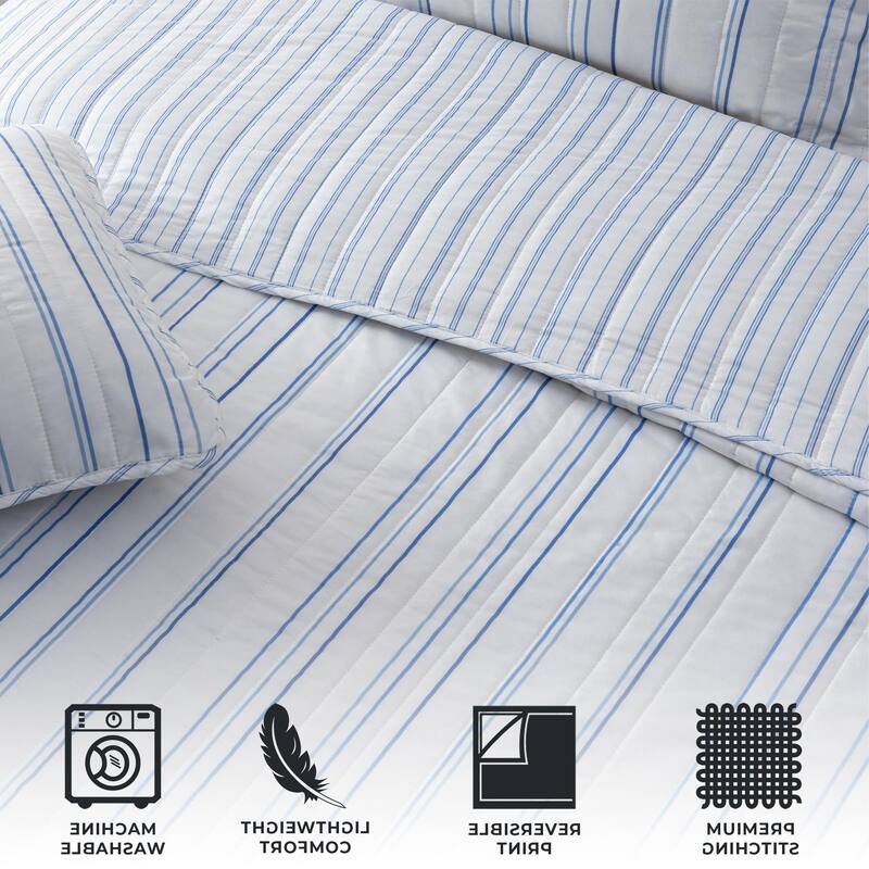 Premium Delicate Stripes Microfiber Quilt Set With Shams