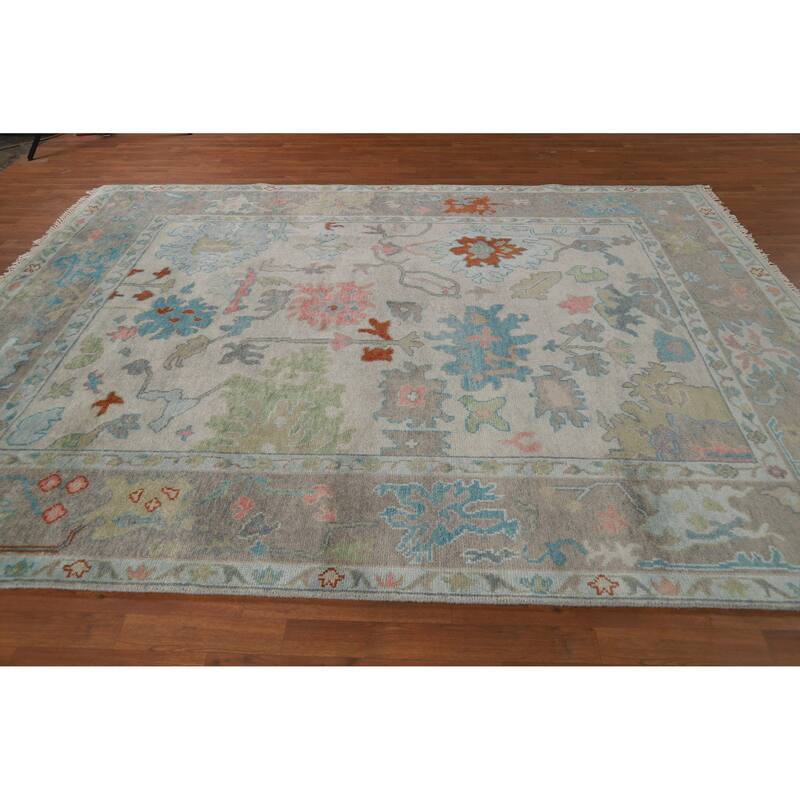 All-Over Grays Oushak Indian Area Rug Hand-Knotted Wool Carpet - 7'11" x 9'11"