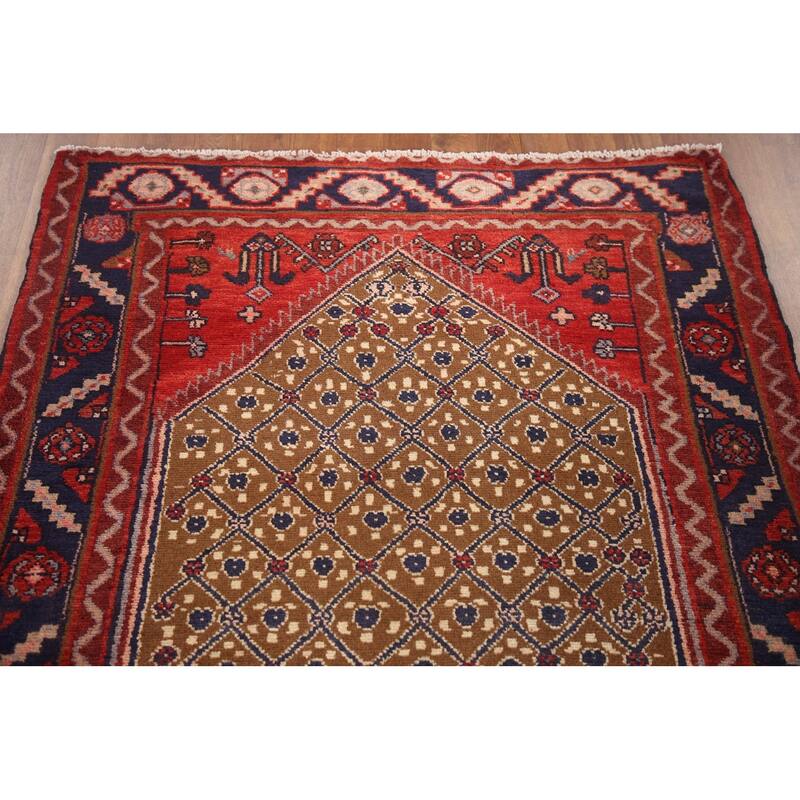 Hand Knotted Oriental 100% Wool Carpet Traditional Geometric Brown Koliaei Runner Rug - 9' 4'' X 3' 9''