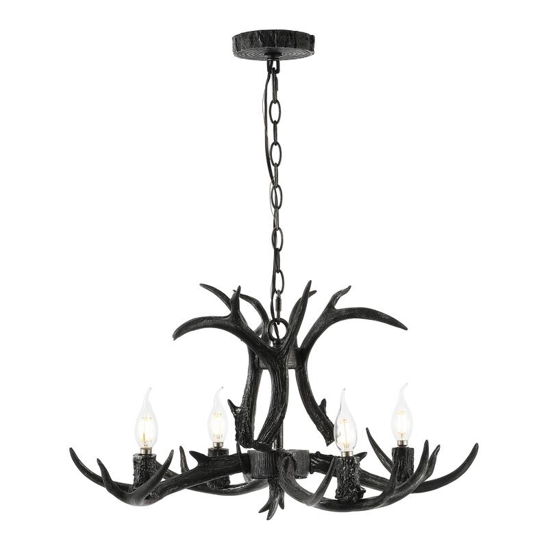 Apollo 26" Adjustable Resin Antler 4-Light LED Chandelier, by JONATHAN Y - Black