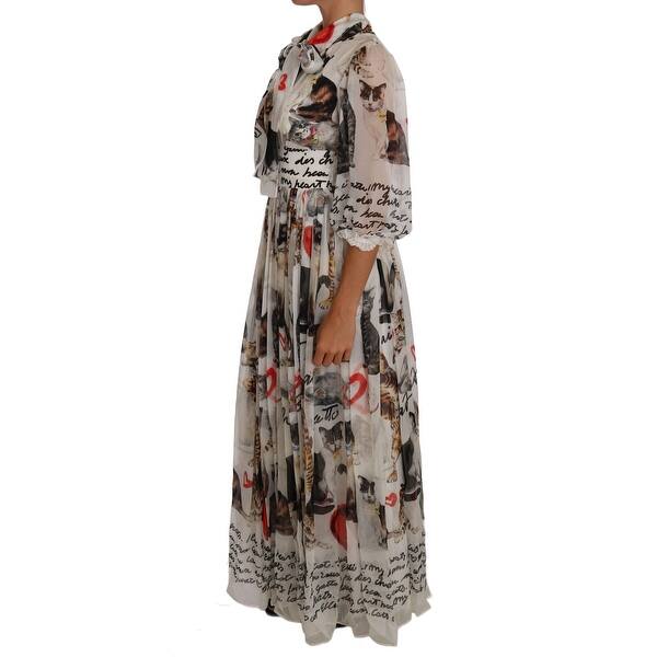 Shop Dolce Gabbana White Bengal Cat Long Maxi Gown Silk Women S