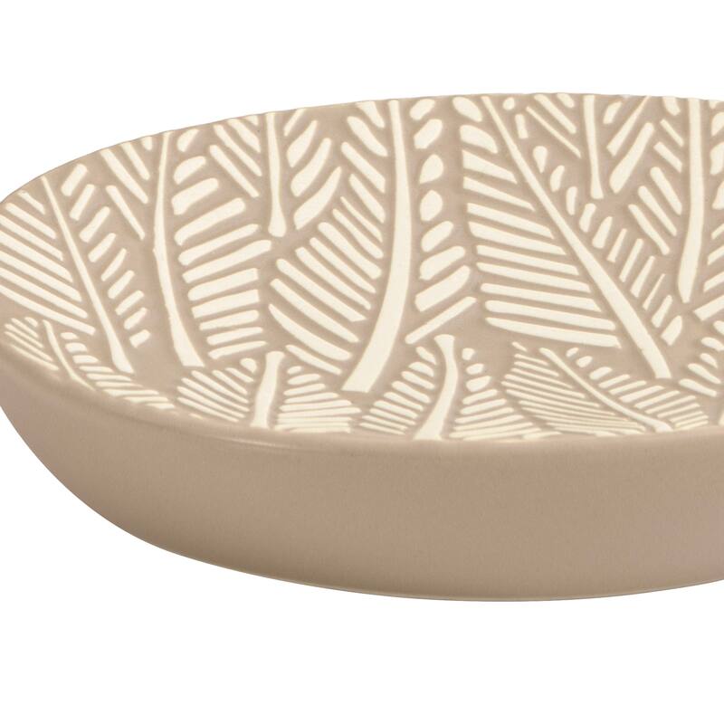 Embossed Leaf Soap Dish - Taupe / White - Soap Dish