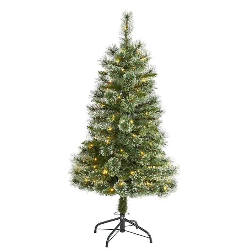 4' Pre-Lit Wisconsin Slim Snow Tip Pine Artificial Christmas Tree, Warm Clear LED Lights - 4 Foot