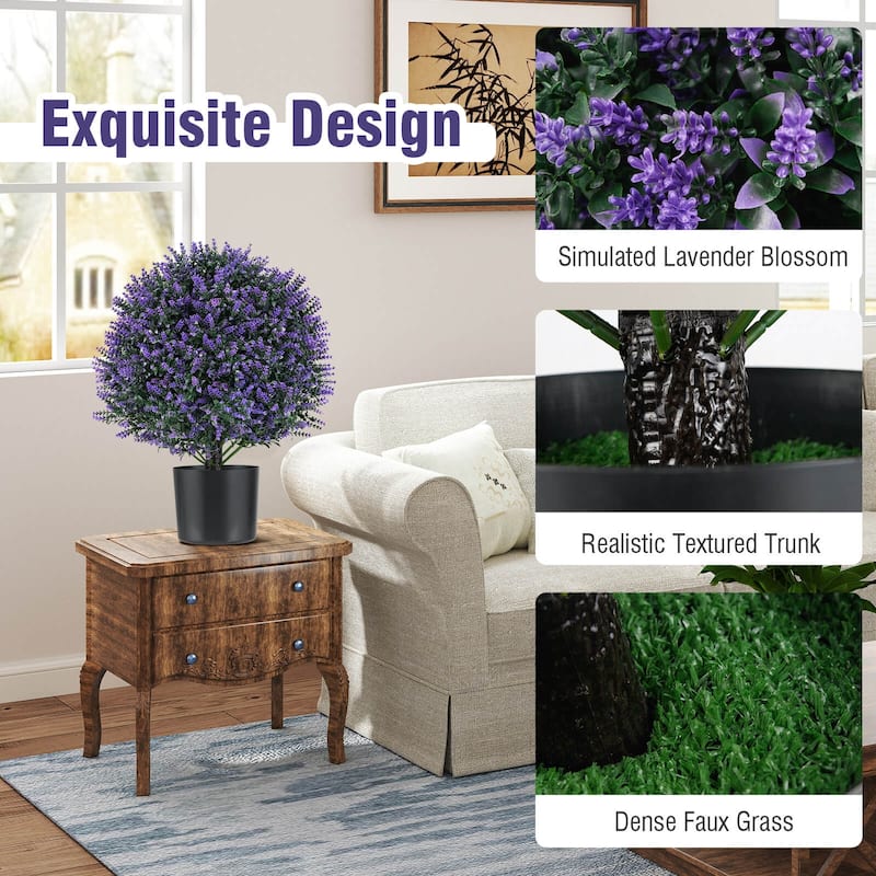 Costway 2 Pack Artificial Lavender Topiary Ball Tree Faux Shrub Bushes - Green & Purple & Black - See Details