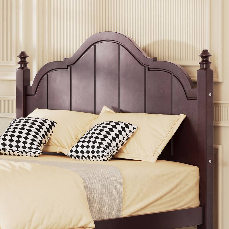 Roomfitters Wood Platform Bed Frame with Curved Headboard, Vintage Style Slat Support, No Box Spring Required