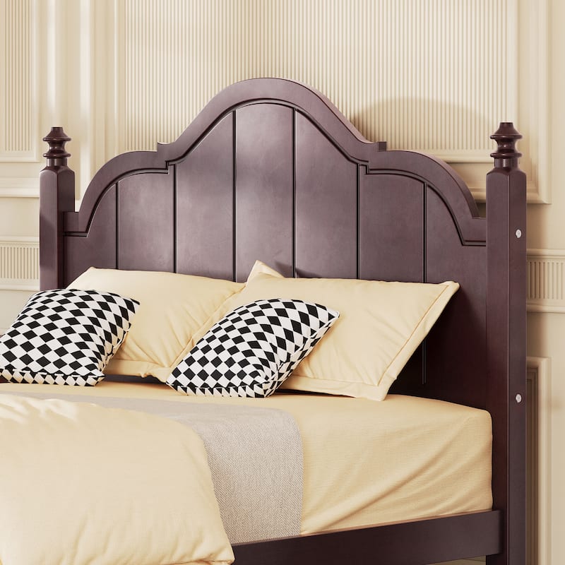 Vintage Wooden Bed Frame with Wood Slats Support, Platform Bed Frame