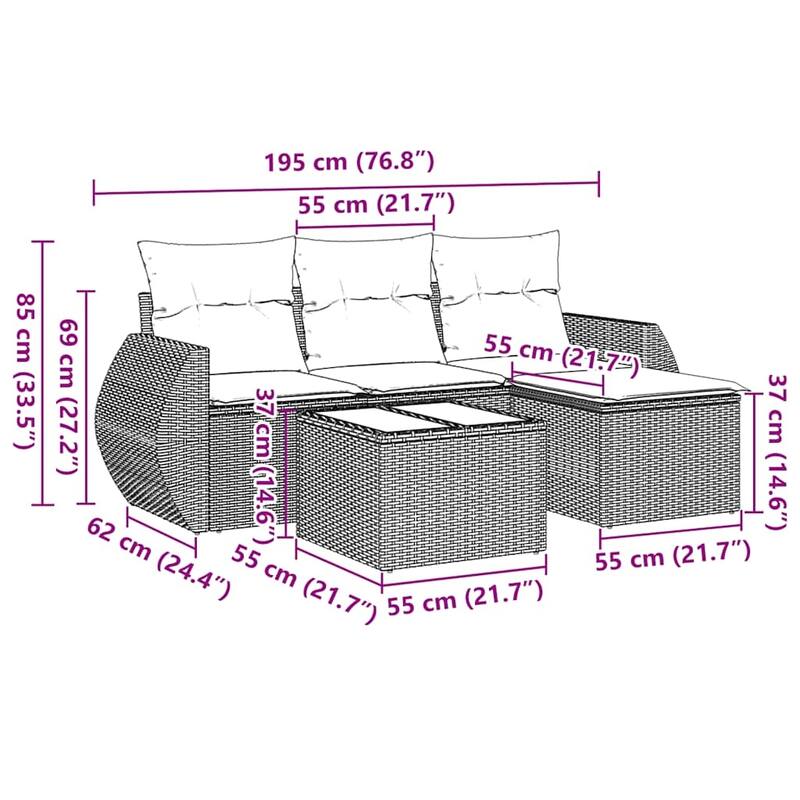 vidaXL Garden Sofa Set Black - 21.7 x 21.7 x 14.6