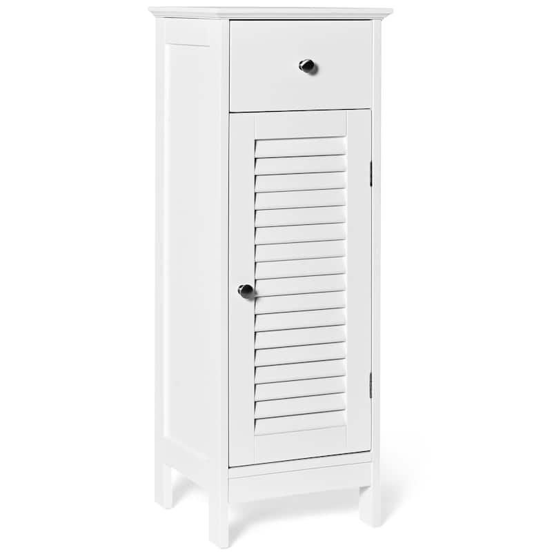 Gymax Bathroom Floor Storage Cabinet Side Wooden Organizer w/ Drawer & - See Details - White - See Details