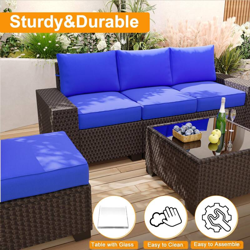 Eie 6-piece Outdoor Patio Furniture Wicker Sectional Sofa Set