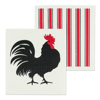 Set Of 2 Rooster & Stripes Dishcloth