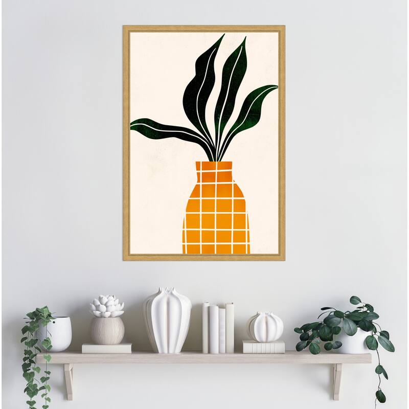 Peter the Plant by Eins Kubistika Framed Canvas Wall Art Print - Sylvie Bright Gold