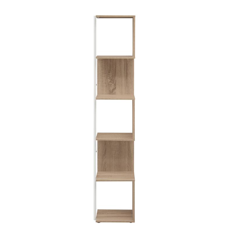 Furniture of America Linnea Modern 5 Tier Accent Corner Bookcase, Freestanding Display Bookshelf with Metal Post