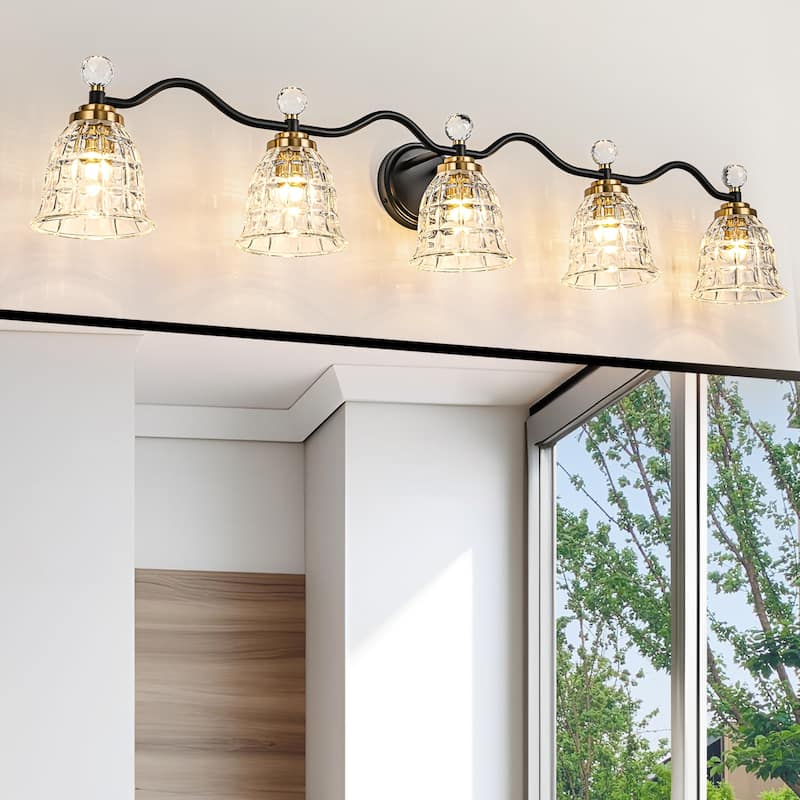 Ora Modern Dimmable Black Gold Bathroom Vanity Lights - 5-Lights - Black & Gold