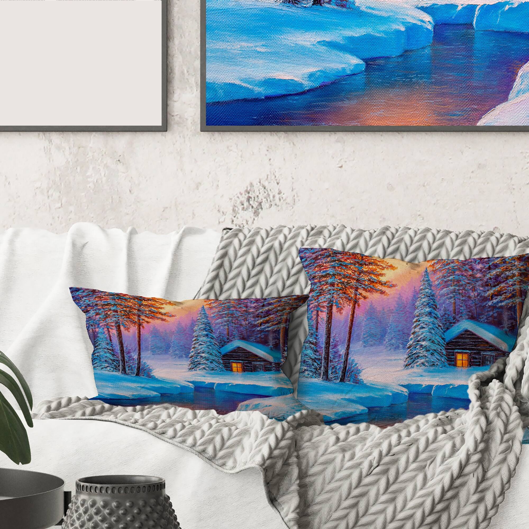 Designart 'Old Cabin In Winter Forest I' Traditional Printed Throw ...