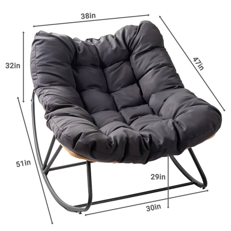 Outdoor Wicker Papasan Chair with Padded Cushion for Patio - 51"D x 30"W x 32"H