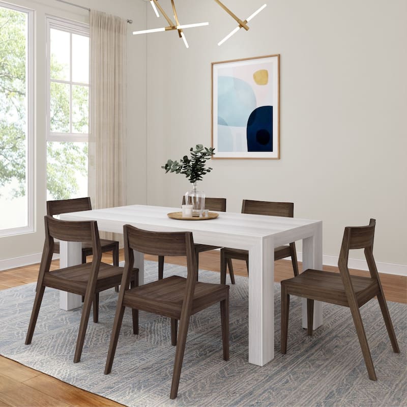 Plank and Beam 72" Modern Solid Wood Dining Table and Chairs Set - White Wirebrush/Walnut