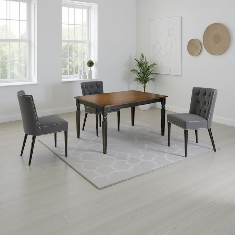 Vilo Dining Table, 60 Inch Brown Rectangular Wood, Black Turned Legs