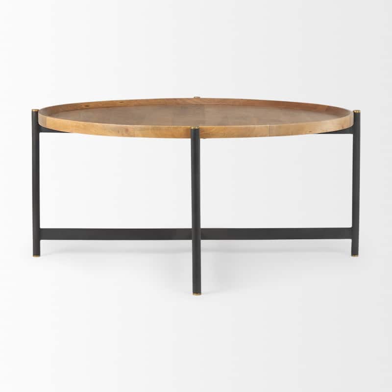 Marquisa Medium Brown Solid Wood w/ Black Iron Frame 42" Round Coffee Table - 42"L x 42"W x 19"H