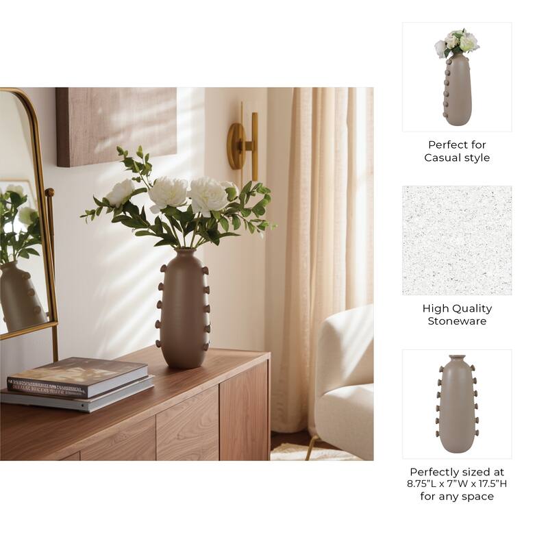 Stoneware Vase Unique Artistic Side Detailing Contemporary Home Decor