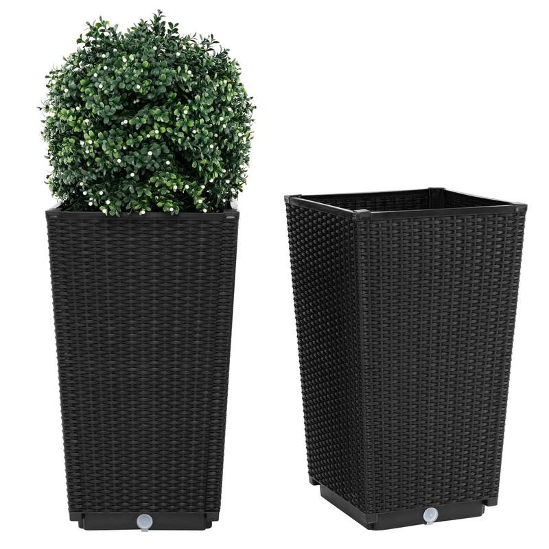 Costway 23" Tall Planters Set of 2 Rattan Wicker Plant Pot - See Details