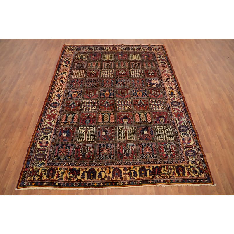 Hand Knotted Oriental 100% Wool Carpet Traditional Geometric Multi-Colored Bakhtiari Area Rug - 9' 1'' X 7' 0''