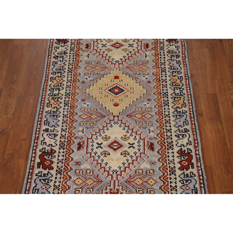 Geometric Traditional Heriz Serapi Runner Rug Handmade Wool Carpet - 2'7"x 8'1"