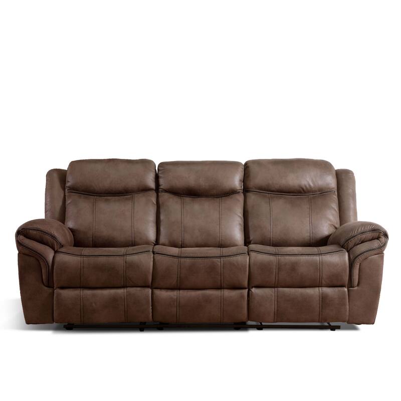 Verne Modern Brown Leather Manual Reclining Sofa with Flip Down Cup Holders