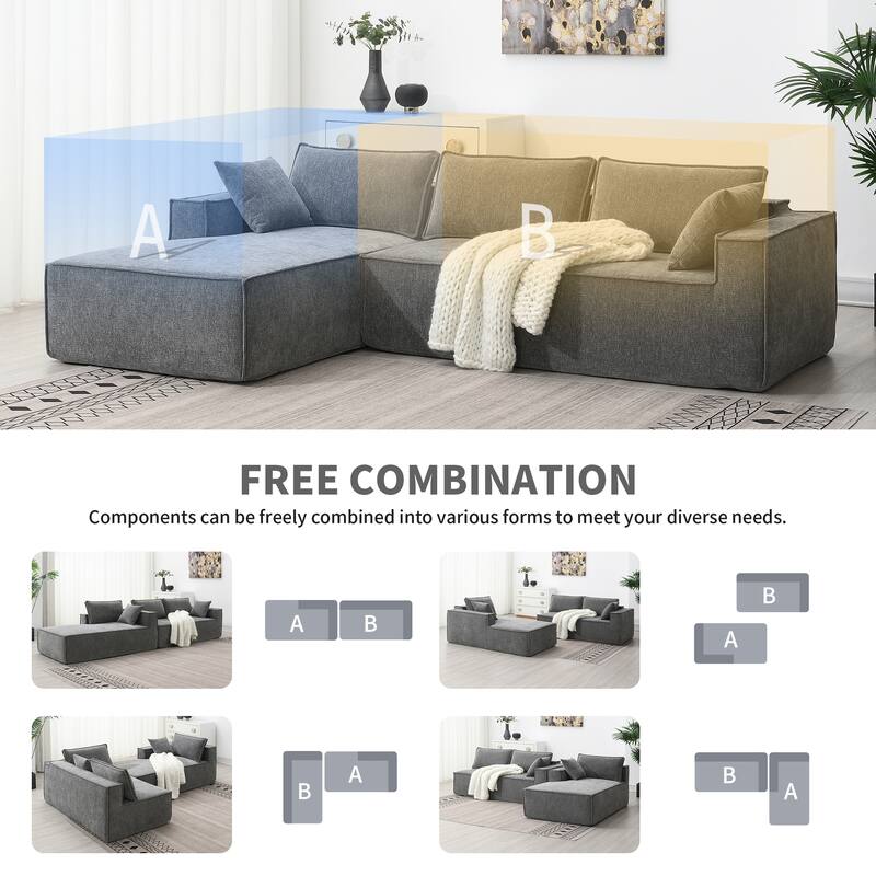 Chenille Free Combination Sofa Set with 2 Pillows, 111.5*72" Modular Sectional Sofa for Livingroom L-Shaped Compressed Sofa