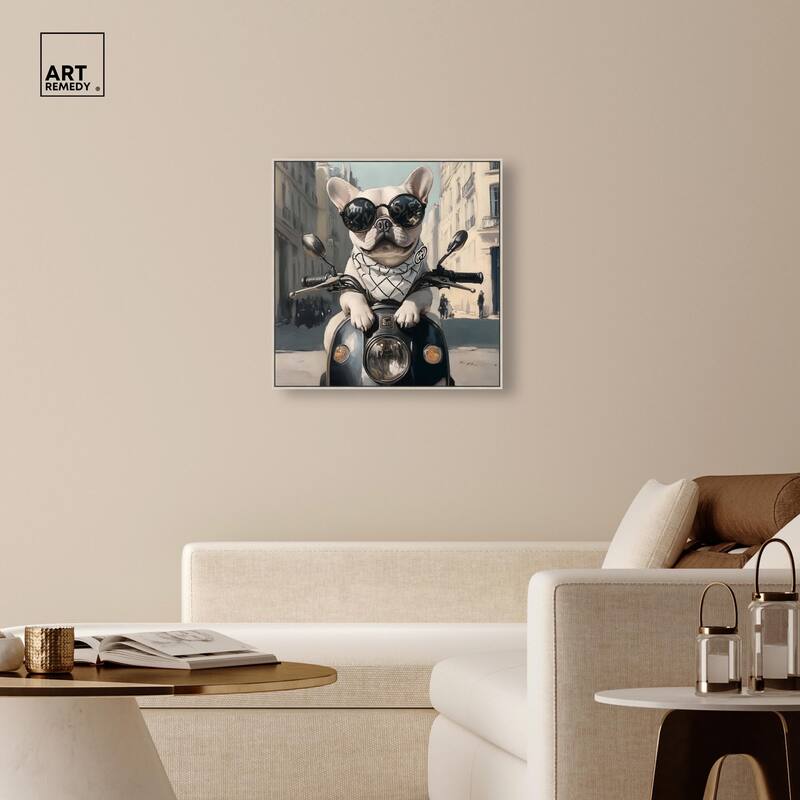 Frenchie on a Scooter Drive Canvas by Art Remedy