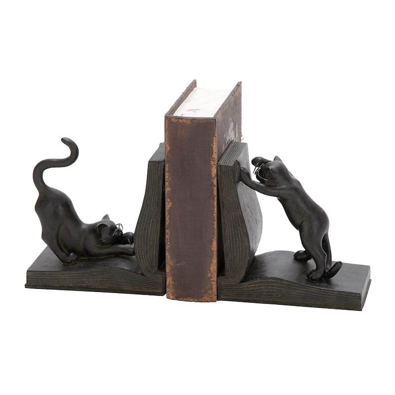 Polystone Cat Reading Decorative Bookends - Set of 2 Black - Roche River Decor - Black