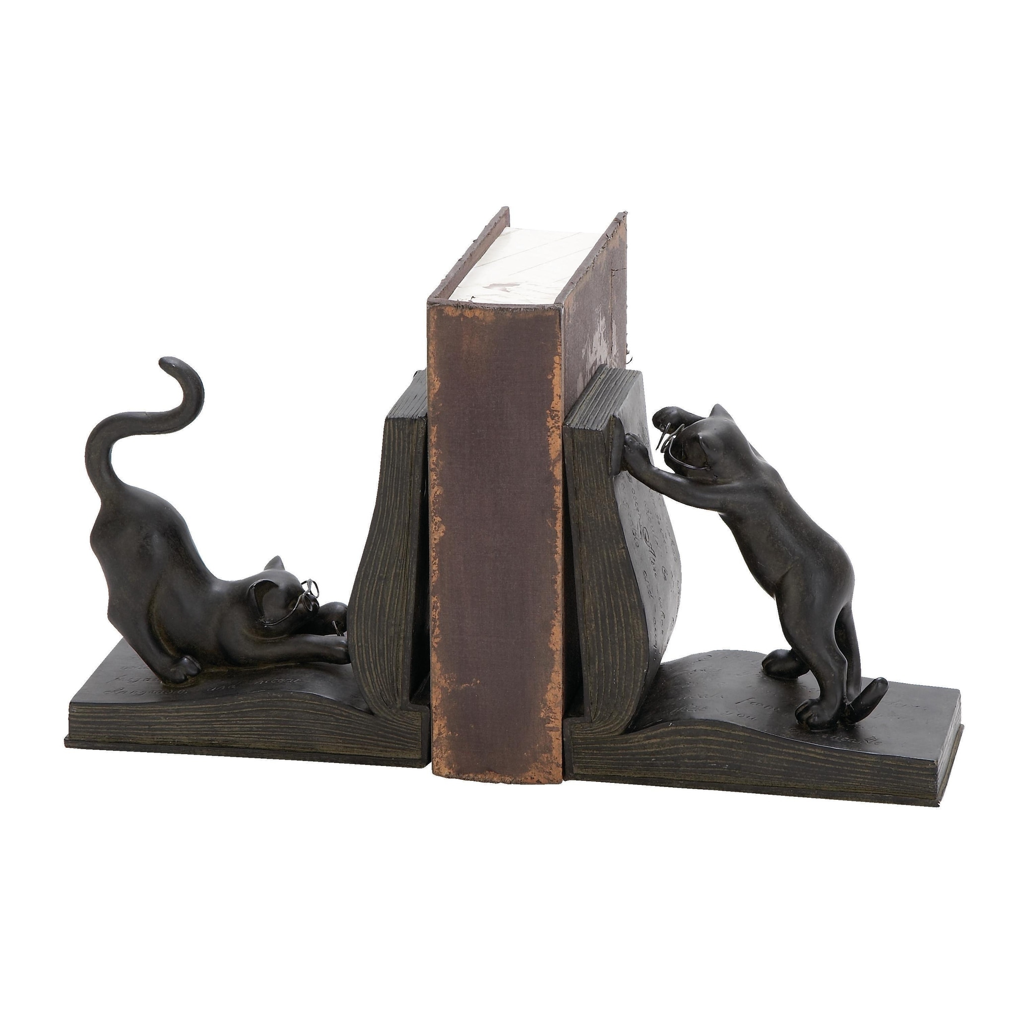 Roche River Decor - Polystone Cat Reading Bookends - Set of 2 Black