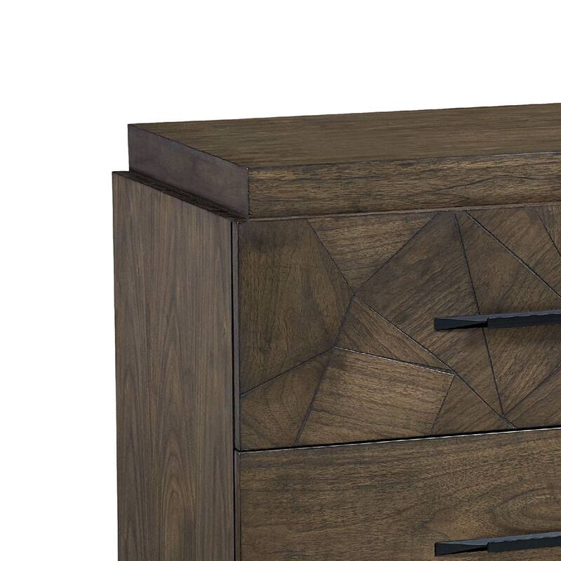 28 Inch Dee Solid Mahogany Wood Nightstand, Geometric Pattern, Oat Brown