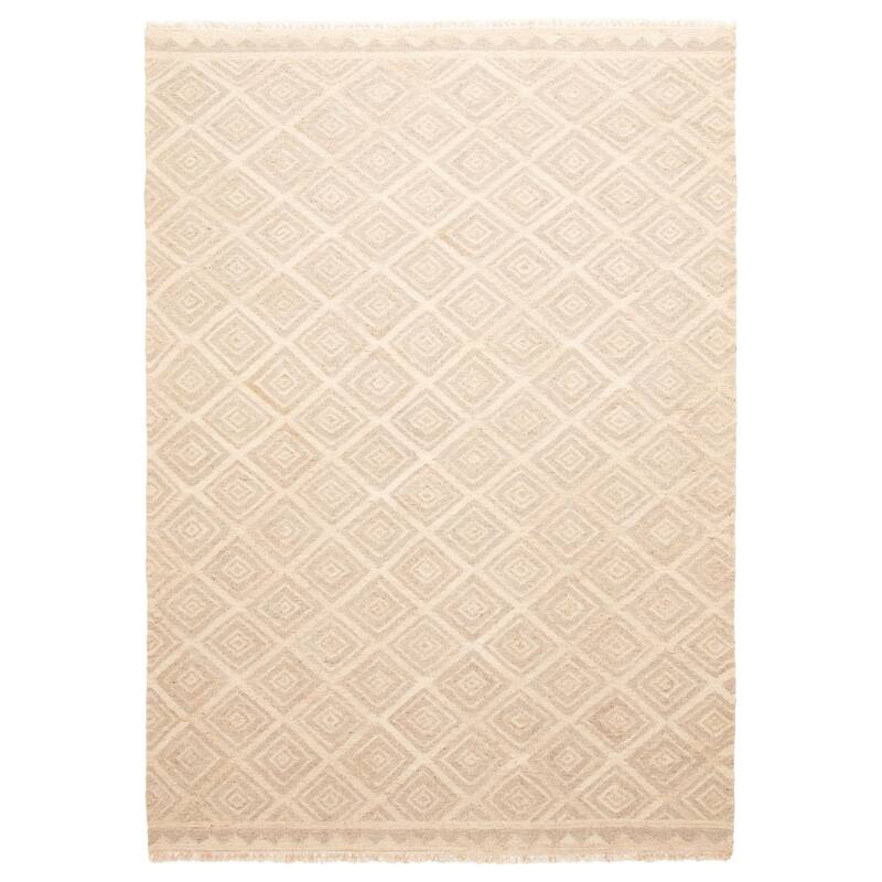 ECARPETGALLERY Flat-Weave Ankara FW Cream Wool Kilim - 5'4 x 7'6