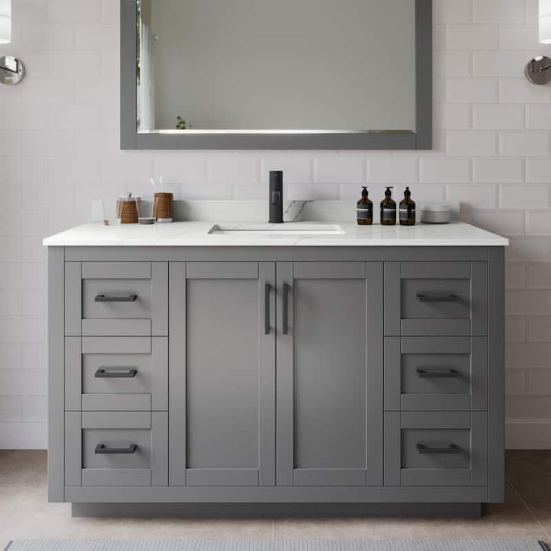 Wyndham Collection WCF292954S-QTZ-UNSMXX Miranda 54" Free Standing - Dark Gray / Giotto Quartz Top / Matte Black
