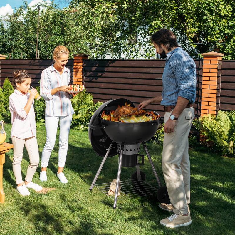 22" Kettle Enamel Charcoal Patio Grill with Built-in Thermometer