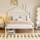 preview thumbnail 1 of 75, Metal Platform Bed with 2 Drawers, Bedroom Kids Bed Frame with House-Shaped Headboard Design and Support Slats, Easy Assembly White - Full