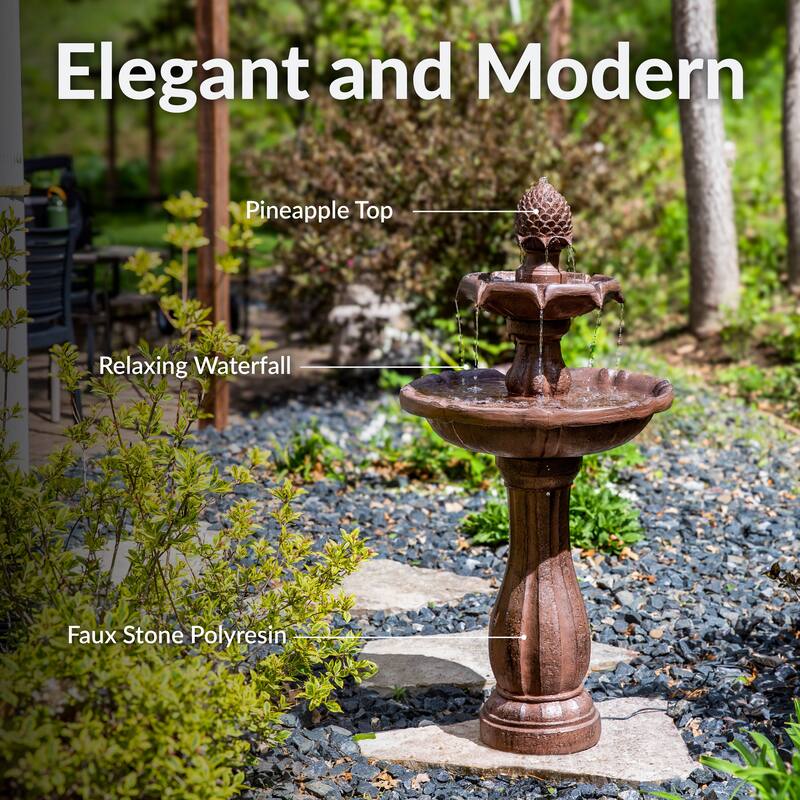 2-Tier Pineapple Solar Outdoor Water Fountain w/ Battery - 46" - Rust - 46-Inch