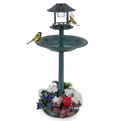 Costway 3-In-1 Pedestal Bird Bath with Solar Light with Bird Feeder & - See Details