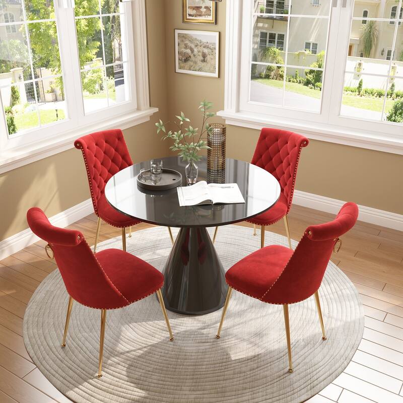 48" Light Luxury Black High Gloss Large Countertop Dining Table with Velvet Dining Chair Set