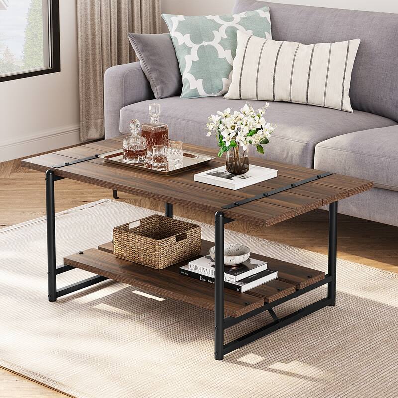 41" Large Wood Coffee Table with Storage Shelf