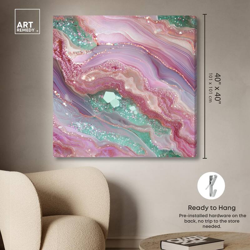 Pink and Mint Crystal II Canvas by Art Remedy, Gallery Wrapped