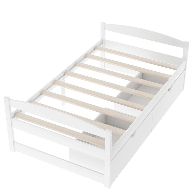 Espresso Twin Platform Bed with Storage Drawers, Durable Wooden Frame