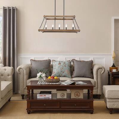 Farmhouse 5-light Chandelier Faux Wood Island Lights for Dining Room, Kitchen Island