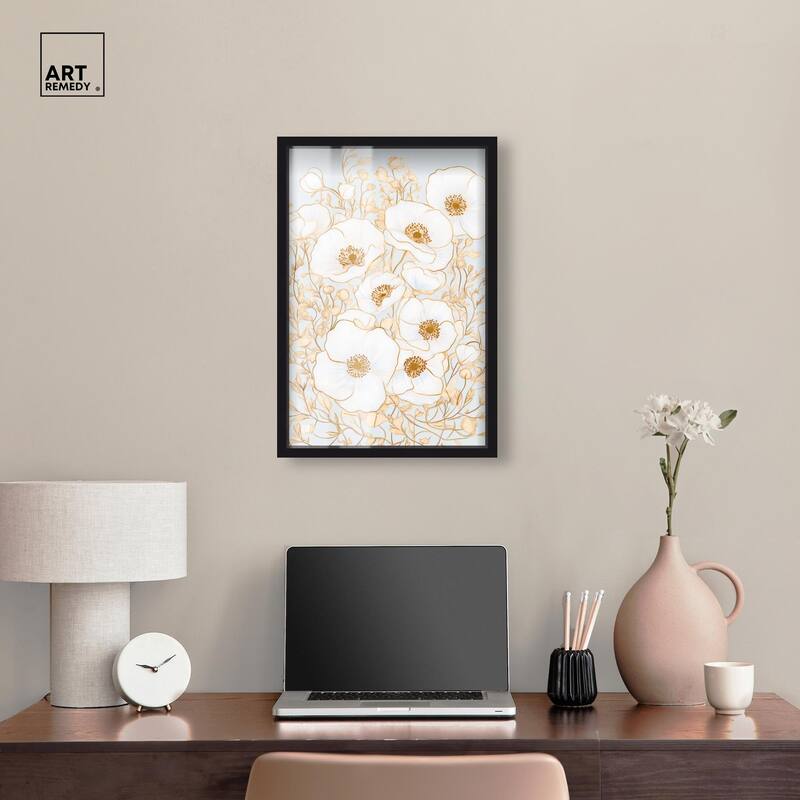 White and Gold Poppies I Shadowbox by Art Remedy