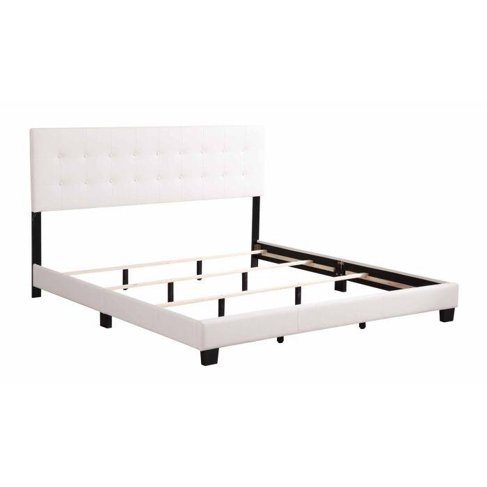 White Faux Leather Full Bed with Button Tufted Headboard