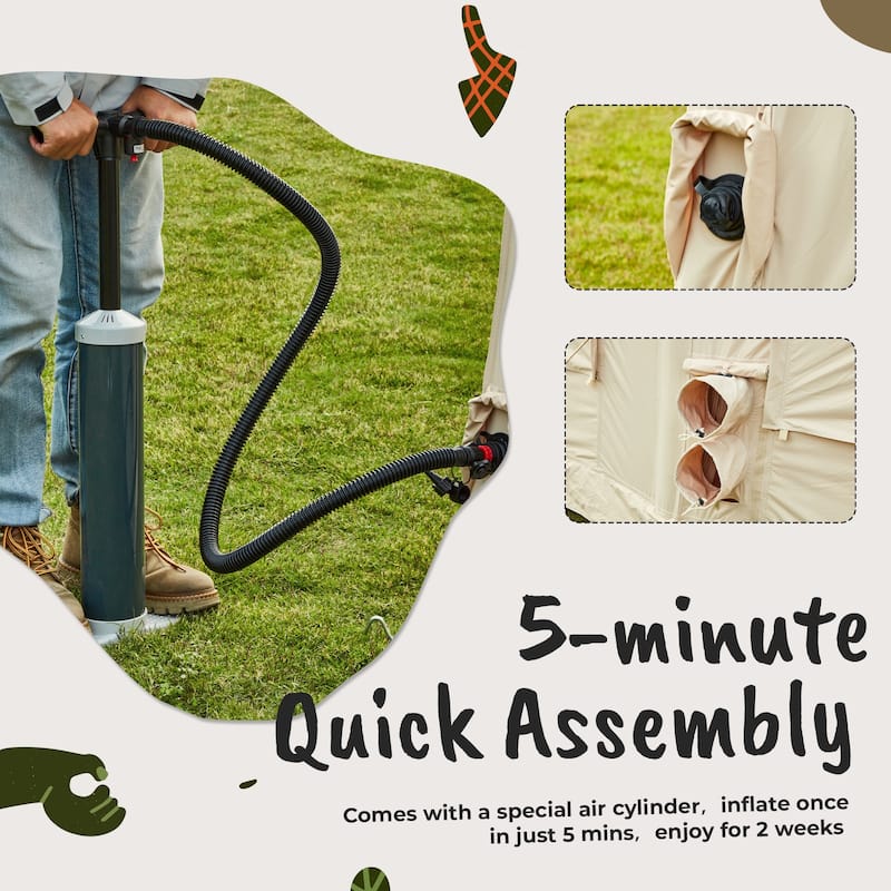 Inflatable Camping Tent for 8-12 People, with Skylights, Chimney Window, and UV-Resistant, Easy Setup for Outdoors